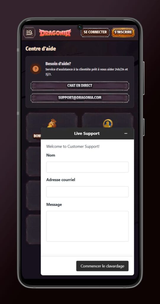 Chat en direct au casino Dragonia